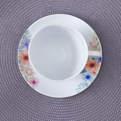 Xícara e Pires Chá Café Tramontina Floratta 100ml Porcelana Decorada Floral 2 Peças
