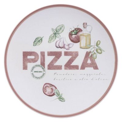 Prato Raso para Servir Pizza Porcelana Decorada 25cm Tramont