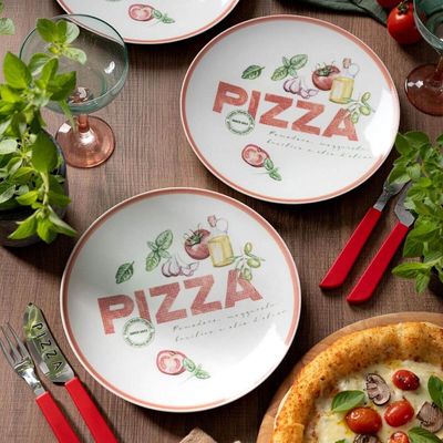 Prato Raso para Servir Pizza Porcelana Decorada 25cm Tramont
