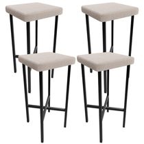 Kit 04 Banquetas Alta Bar Cozinha Sala De Jantar Preto Stella L02 Bouclê Creme - Lyam Decor