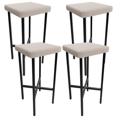 Kit 04 Banquetas Alta Bar Cozinha Sala De Jantar Preto Stella L02 Bouclê Creme - Lyam Decor