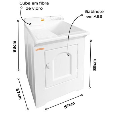 Gabinete Tanque de Lavar Roupas 38L Branco Fibra Stilofibras Lavanderia Área de Serviço