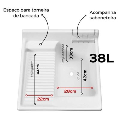 Gabinete Tanque de Lavar Roupas 38L Branco Fibra Stilofibras Lavanderia Área de Serviço