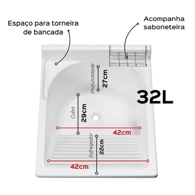 Gabinete Tanque de Lavar Roupas 32 Litros Stilofibra Lavanderia Área de Serviço Armário