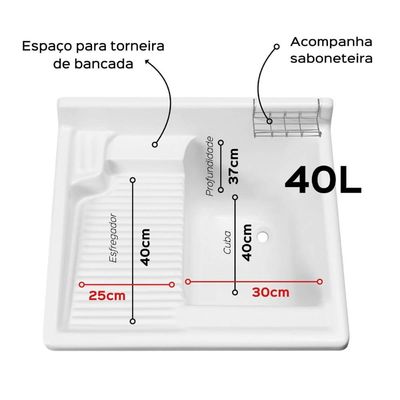 Tanque de Lavar Roupas com Gabinete e Esfregadeira 40L Fibra Stilofibras Cinza Lavanderia