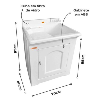 Gabinete Tanque Lavar Roupas 50L Cinza em Fibra Stilofibras Lavanderia Área de Serviço