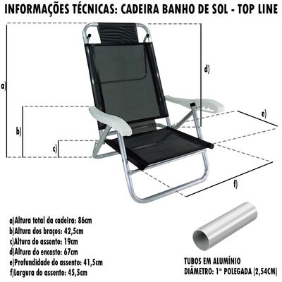 Kit 2 Cadeira de Praia Alumínio 5 Posições Preto Zaka