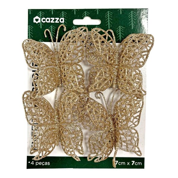 Enfeite Borboleta 7cm c 4 CV244472 Cazza Champagne