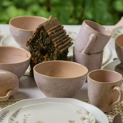 Conjunto 4 Canecas Rosa 273ml Orgânico Litchi Porto Brasil Xícaras Mesa Posta Café da Manhã