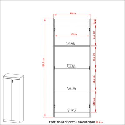 Armário Multiuso 60x160,5cm com 3 Prateleiras 2 Portas e Chave AM3110 Amêndoa