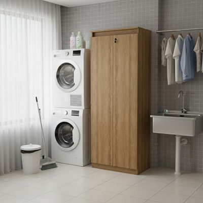 Armário Multiuso 60x160,5cm com 3 Prateleiras 2 Portas e Chave AM3110 Amêndoa