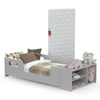 Cama Infantil Aconchego Com Colchão E Nicho Cor Cinza