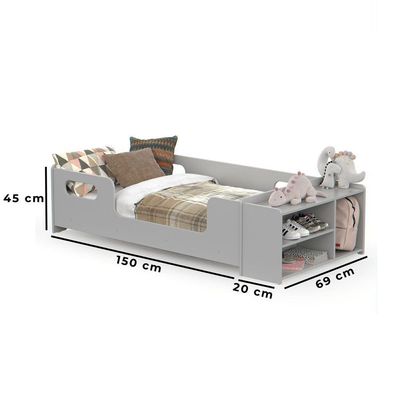 Cama Infantil Aconchego Com Colchão E Nicho Cor Cinza