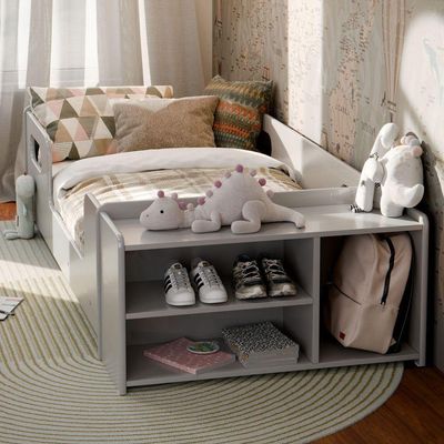 Cama Infantil Aconchego Com Colchão E Nicho Cor Cinza