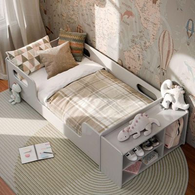 Cama Infantil Aconchego Com Colchão E Nicho Cor Cinza