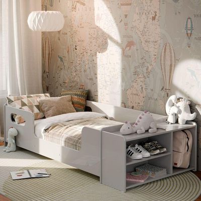 Cama Infantil Aconchego Com Colchão E Nicho Cor Cinza