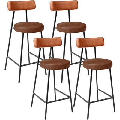 Kit 04 Banquetas Baixa Cozinha Sala Jantar Bancada Milão L02 Couríssimo Camel Marrom - Lyam Decor
