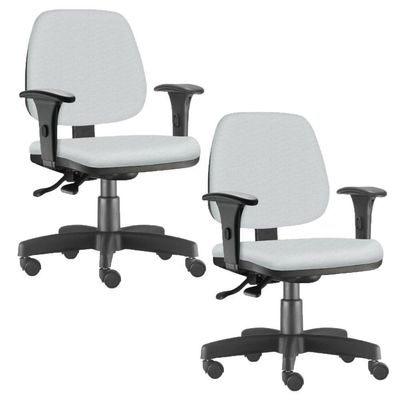 Kit 02 Cadeiras Giratória Job L02 Executiva Ergonômica Escritório Couro Sintético Branco - Lyam Decor