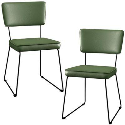 Kit 2 Cadeiras Decorativa Estofada Sala De Jantar Base Aço Allana L02 Facto Verde Musgo - Lyam Decor