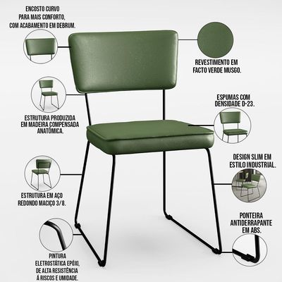 Kit 2 Cadeiras Decorativa Estofada Sala De Jantar Base Aço Allana L02 Facto Verde Musgo - Lyam Decor