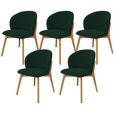 Kit 05 Cadeiras De Jantar E Estar Living Estofada Mia L02 Suede Verde Musgo - Lyam Decor