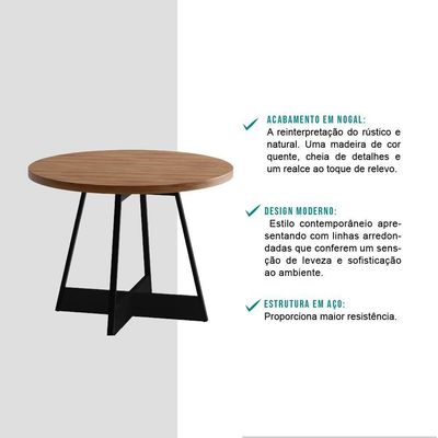Mesa De Jantar Redonda 1 M átria 1594 Carraro Nogal/preto
