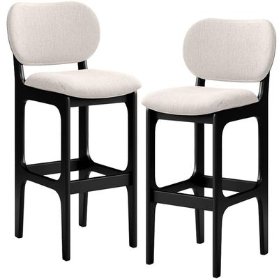 Kit 2 Banquetas Alta Bar Cozinha Sala Jantar Fixa Betta L02 Preto Linho Cru - Lyam Decor