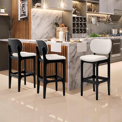 Kit 2 Banquetas Alta Bar Cozinha Sala Jantar Fixa Betta L02 Preto Linho Cru - Lyam Decor