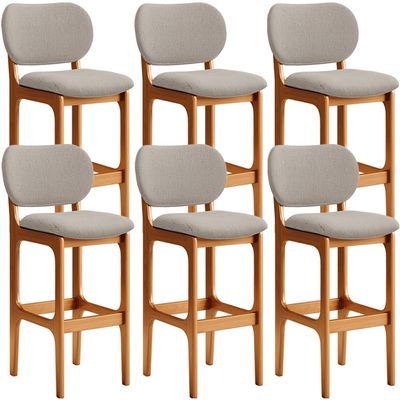 Kit 6 Banquetas Alta Bar Cozinha Sala Jantar Fixa Betta L02 Imbuia Linho Bege - Lyam Decor