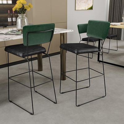Kit 02 Banquetas Altas Sala Jantar Fixa Allana L02 Facto Verde Musgo Couríssimo Preto - Lyam Decor