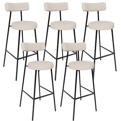 Kit 05 Banquetas Altas Bar Cozinha Sala De Jantar Estrutura Em Aço Milão F01 Linho Bege - Lyam Decor
