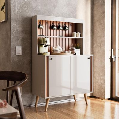 Aparador Buffet Cantinho Do Café Dolce Com Efeito Ripado Movelove - Off White Perolizado-freijó Ripado