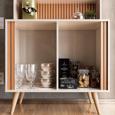Aparador Buffet Cantinho Do Café Dolce Com Efeito Ripado Movelove - Off White Perolizado-freijó Ripado