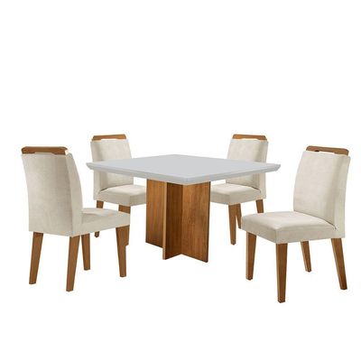 Conjunto Sala De Jantar Mesa Olimpia E 4 Cadeiras Athenas Vel.creme /off White/imbuia