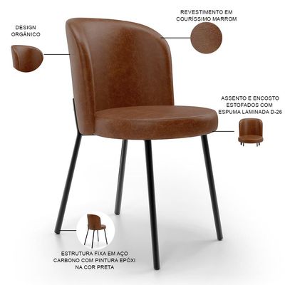 Kit 6 Cadeiras Sala de Jantar Estofada Gavi L02 Couríssimo Marrom - Lyam Decor