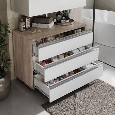 Gabinete Banheiro Rodinhas Joia 80cm 03 Gavetas Madeirado Branco