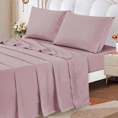 Jogo Lençol Casal Elegance Bordado 4pç 100% Poliéster - Malva