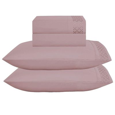 Jogo Lençol Casal Elegance Bordado 4pç 100% Poliéster - Malva
