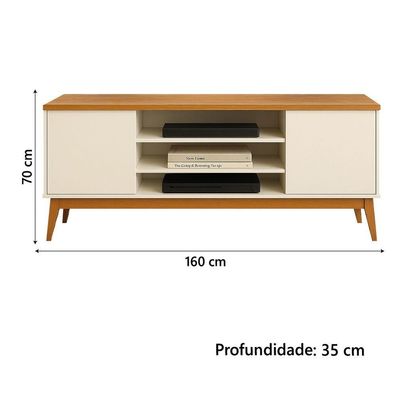 Rack Bancada Para Até 60 Polegadas 1,60m 2 Portas 3 Nichos Titan Off White / Madeirado Edn Off White / Madeirado