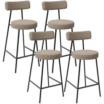 Kit 04 Banquetas Baixa Para Cozinha Sala De Jantar Bar Bancada Milão L02 Bouclê Bege - Lyam Decor
