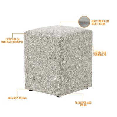 Kit 03 Puffs Quadrado Decorativo L02 Bouclê Creme - Lyam Decor