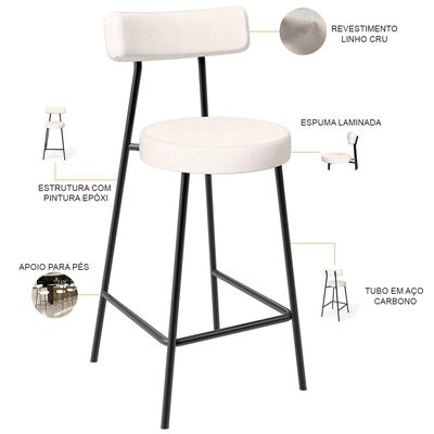 Kit 05 Banquetas Baixa Para Cozinha Sala De Jantar Bancada Milão L02 Linho Cru - Lyam Decor