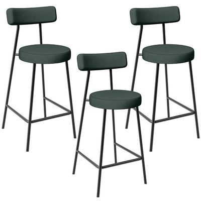 Kit 03 Banquetas Baixa Para Cozinha Sala De Jantar Bancada Milão L02 Linho Verde Musgo - Lyam Decor