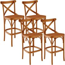 Kit 04 Banquetas Altas Cozinha Bancada Bar Sala de Jantar Ávila L02 Madeira Maciça - Lyam