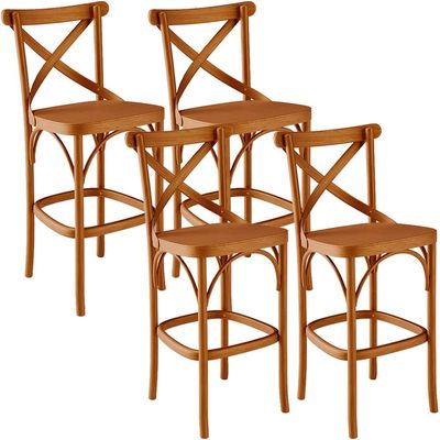 Kit 04 Banquetas Altas Cozinha Bancada Bar Sala de Jantar Ávila L02 Madeira Maciça - Lyam