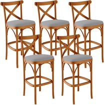 Kit 05 Banquetas Altas Cozinha Bancada Bar Sala de Jantar Estofada Ávila L02 Suede Cinza - Lyam