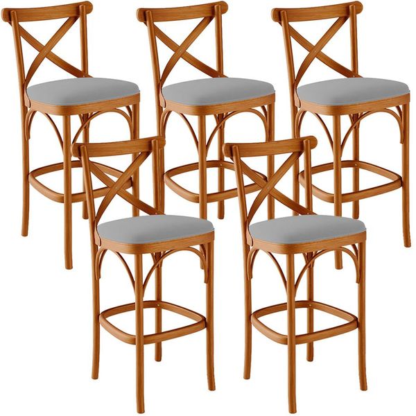 Kit 05 Banquetas Altas Cozinha Bancada Bar Sala de Jantar Estofada Ávila L02 Suede Cinza - Lyam
