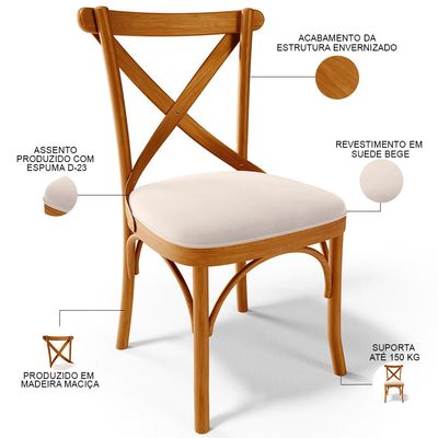 Kit 02 Cadeiras Para Sala de Jantar e Estar Living Estofada Ávila L02 Suede Bege - Lyam