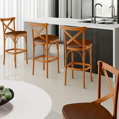 Kit 03 Banquetas Altas Cozinha Bancada Bar Sala Jantar Estofada Ávila L02 Couríssimo Marrom - Lyam