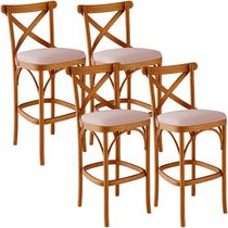 Kit 04 Banquetas Altas Cozinha Bancada Bar Sala de Jantar Estofada Ávila L02 Linho Rosê - Lyam